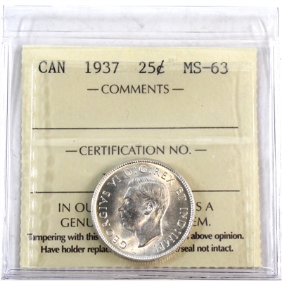1937 Canada 25-cents ICCS Certified MS-63