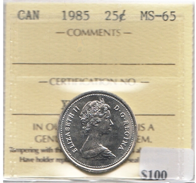 1985 Canada 25-cents ICCS Certified MS-65