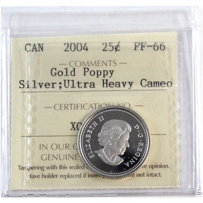 2004 Gold Poppy Canada 25-cents ICCS Certified PF-66 Silver; Ultra Heavy Cameo