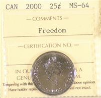 2000 Freedom Canada 25-cents ICCS Certified MS-64