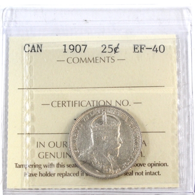 1907 Canada 25-cents ICCS Certified EF-40