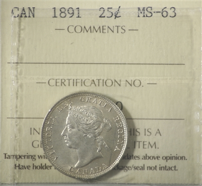 1891 Canada 25-cents ICCS Certified MS-63 (XUM 160)