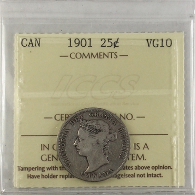 1901 Canada 25-cents ICCS Certified VG-10