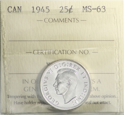 1945 Canada 25-cents ICCS Certified MS-63