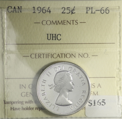 1964 Canada 25-cents ICCS Certified PL-66 UHC