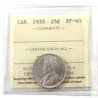 1933 Canada 25-cents ICCS Certified EF-40