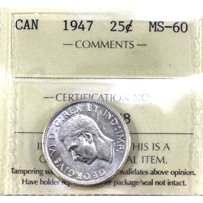 1947 Canada 25-cents ICCS Certified MS-60