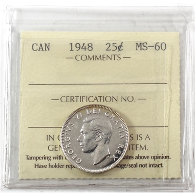 1948 Canada 25-cents ICCS Certified MS-60