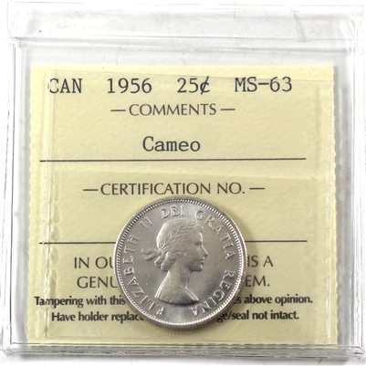 1956 Canada 25-cents ICCS Certified MS-63 Cameo