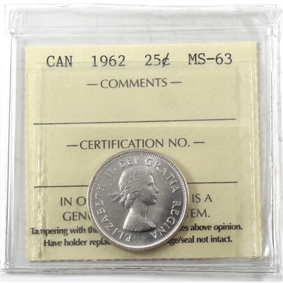 1962 Canada 25-cents ICCS Certified MS-63