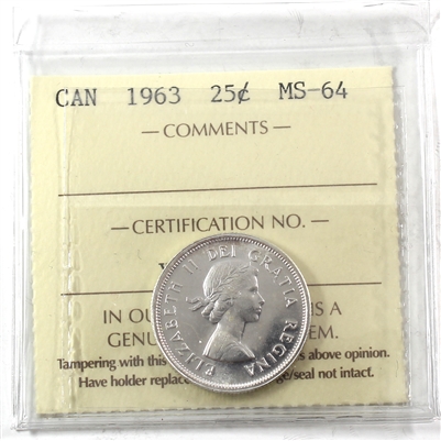 1963 Canada 25-cents ICCS Certified MS-64