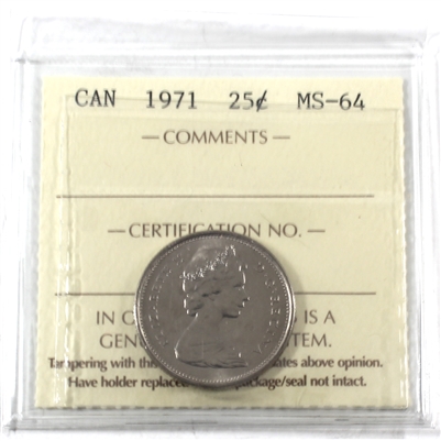 1971 Canada 25-cents ICCS Certified MS-64