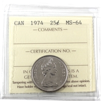 1974 Canada 25-cents ICCS Certified MS-64