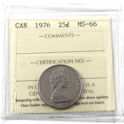 1976 Canada 25-cents ICCS Certified MS-66