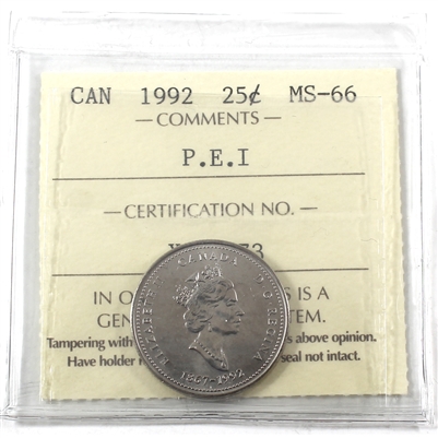 1992 Prince Edward Island Canada 25-cents ICCS Certified MS-66
