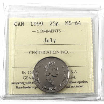 1999 July Canada 25-cents ICCS Certified MS-64