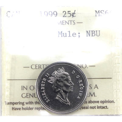 1999 November Mule Canada 25-cents ICCS Certified MS-66 NBU