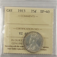 1913 Canada 25-cents ICCS Certified EF-40