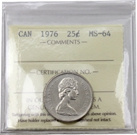 1976 Canada 25-cents ICCS Certified MS-64