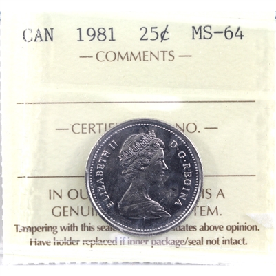 1981 Canada 25-cents ICCS Certified MS-64