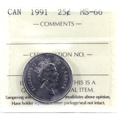 1991 Canada 25-cents ICCS Certified MS-66
