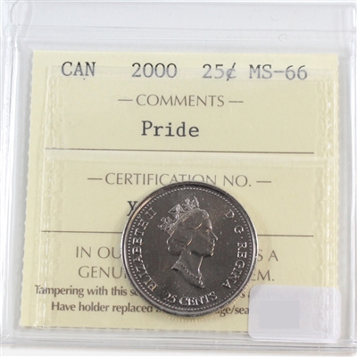 2000 Pride Canada 25-cents ICCS Certified MS-66