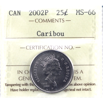 2002P Caribou Canada 25-cents ICCS Certified MS-66