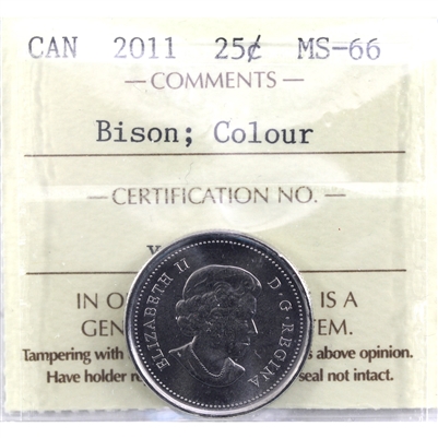 2011 Bison Coloured Canada 25-cents ICCS Certified MS-66