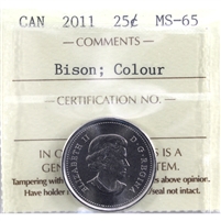2011 Bison Coloured Canada 25-cents ICCS Certified MS-65