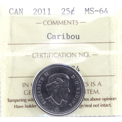 2011 Caribou Canada 25-cents ICCS Certified MS-64