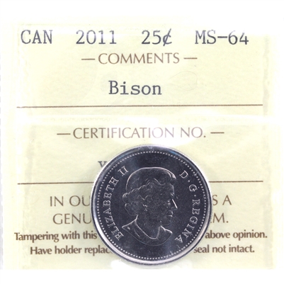 2011 Bison Canada 25-cents ICCS Certified MS-64