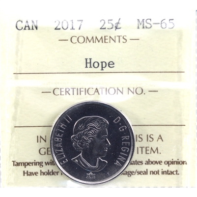 2017 150th (Hope) Canada 25-cents ICCS Certified MS-65