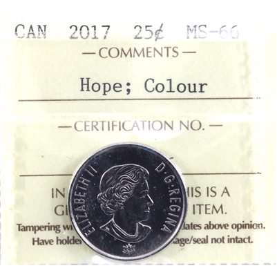 2017 150th (Hope) Coloured Canada 25-cents ICCS Certified MS-66