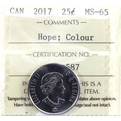 2017 150th (Hope) Coloured Canada 25-cents ICCS Certified MS-65
