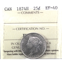 1874H Canada 25-cents ICCS Certified EF-40