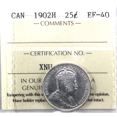 1902H Canada 25-cents ICCS Certified EF-40