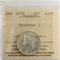 1870 Obv. 1 Canada 25-cents ICCS Certified EF-40 (XXG 160)