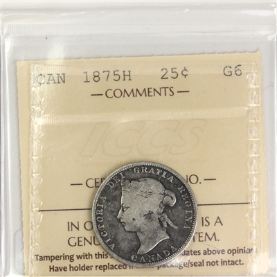 1875H Canada 25-cents ICCS Certified G-6