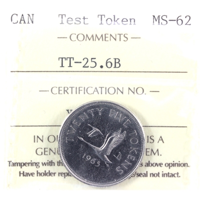 (1965) Canada 25-cents Test Token TT-25.6B ICCS Certified MS-62 (XVP 366)