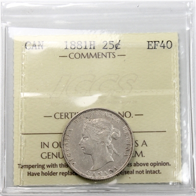 1881H Canada 25-cents ICCS Certified EF-40 (XRW 521)