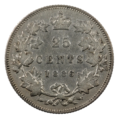 1886 Normal 6 Obv. 5 SBE Canada 25-cents F-VF (F-15) $