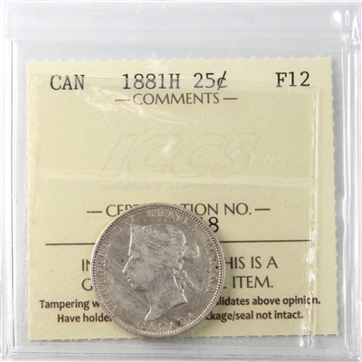 1881H Canada 25-cents ICCS Certified F-12