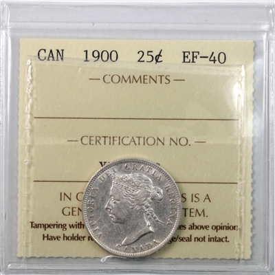 1900 Canada 25-cents ICCS Certified EF-40 (XRW 528)