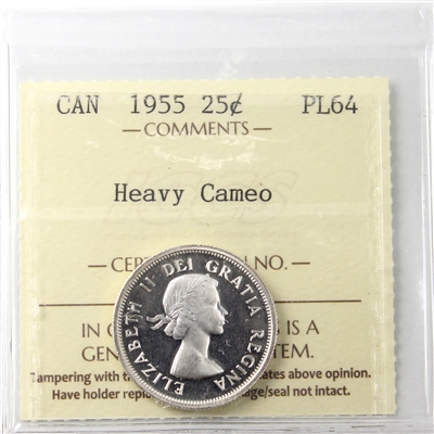 1955 Canada 25-cents ICCS Certified PL-64 Heavy Cameo