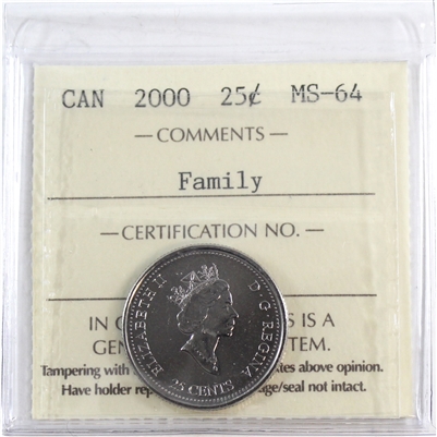 2000 Family Canada 25-cents ICCS Certified MS-64