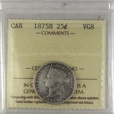 1875H Canada 25-cents ICCS Certified VG-8 (XCN 428)