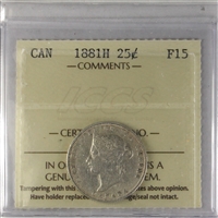 1881H Canada 25-cents ICCS Certified F-15