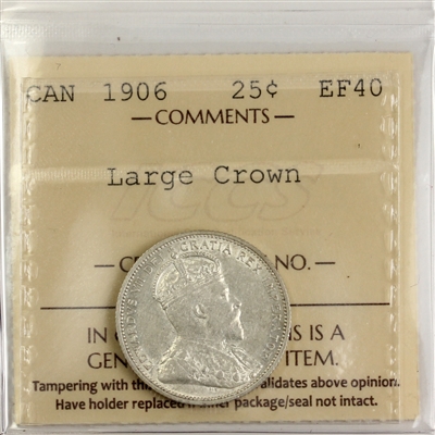 1906 Large Crown Canada 25-cents ICCS Certified EF-40