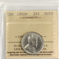 1902H Canada 25-cents ICCS Certified AU-50