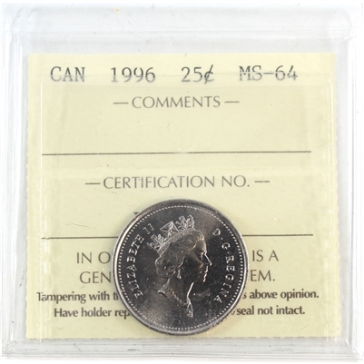 1996 Canada 25-cents ICCS Certified MS-64
